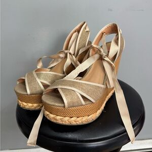 Tan JustFab Espadrille Heels Size 6.5 NWOT